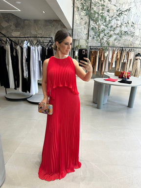 Vestido Plissado Sem Manga